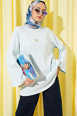 Lilyum Baskılı Basic Tunik Mavi 