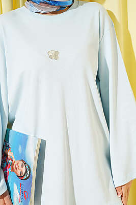 Lilyum Baskılı Basic Tunik Mavi - Tunik