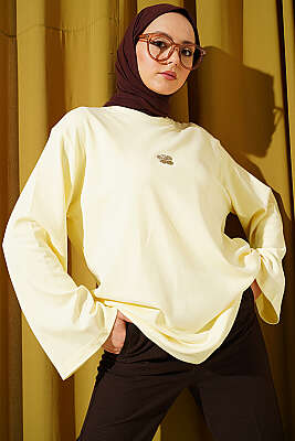 Lilyum Baskılı Basic Tunik Sarı 
