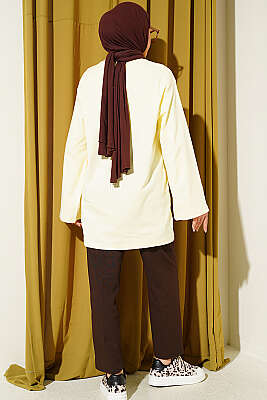 Lilyum Baskılı Basic Tunik Sarı - Tunik
