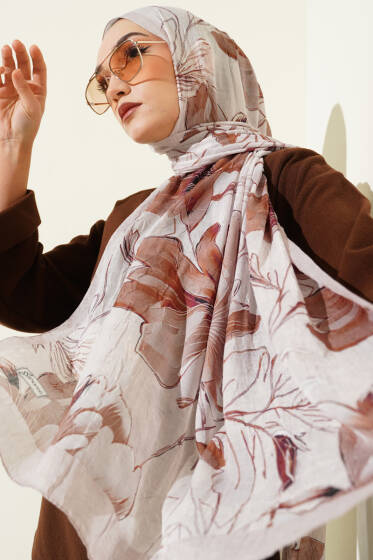 Lilyum Desen Bambu Kraş Şal Bej - Başörtüsü