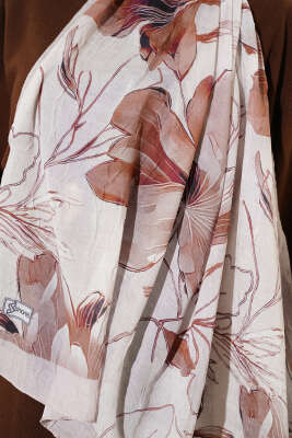 Lilyum Desen Bambu Kraş Şal Bej - Başörtüsü