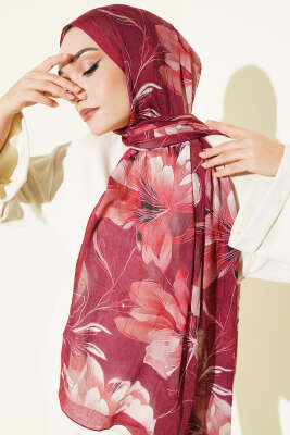 Lilyum Desen Bambu Kraş Şal Bordo - VERTU (NYD TEKSTİL)