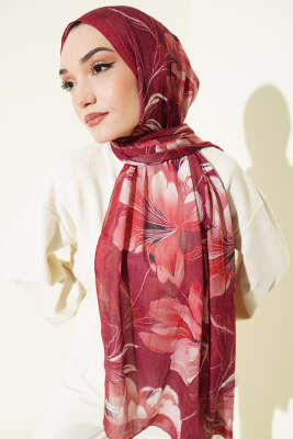 Lilyum Desen Bambu Kraş Şal Bordo - Başörtüsü
