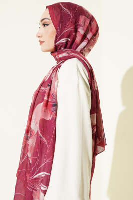 Lilyum Desen Bambu Kraş Şal Bordo - Başörtüsü