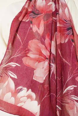 Lilyum Desen Bambu Kraş Şal Bordo - Başörtüsü