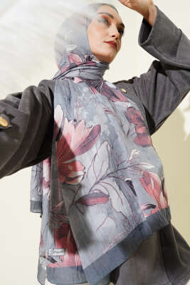 Lilyum Desen Bambu Kraş Şal Füme 