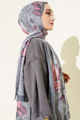 Lilyum Desen Bambu Kraş Şal Füme - Başörtüsü