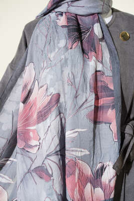 Lilyum Desen Bambu Kraş Şal Füme - Başörtüsü