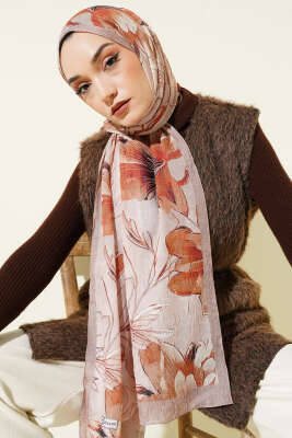 Lilyum Desen Bambu Kraş Şal Kum Bej - VERTU (NYD TEKSTİL)