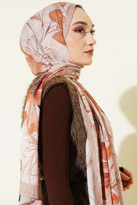 Lilyum Desen Bambu Kraş Şal Kum Bej - Başörtüsü