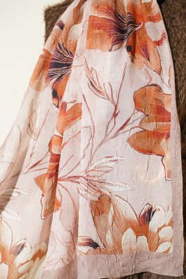 Lilyum Desen Bambu Kraş Şal Kum Bej - Başörtüsü