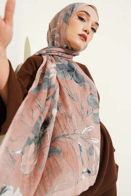 Lilyum Desen Bambu Kraş Şal Latte - VERTU (NYD TEKSTİL)