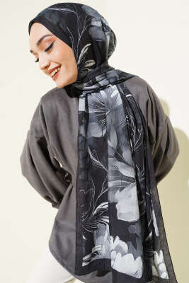Lilyum Desen Bambu Kraş Şal Siyah - Başörtüsü