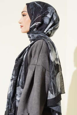 Lilyum Desen Bambu Kraş Şal Siyah - Başörtüsü
