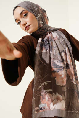 Lilyum Desen Bambu Kraş Şal Vizon - VERTU (NYD TEKSTİL)