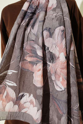 Lilyum Desen Bambu Kraş Şal Vizon - Başörtüsü