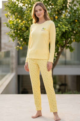 Limon Baskılı Fitilli Kadın Pijama Takımı Sarı - GLİSA