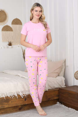Limon Baskılı Kısa Kol Pijama Takım Pembe - Kadın Pijama Takımı