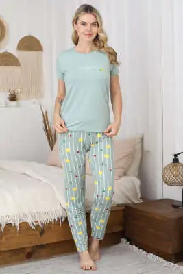 Limon Baskılı Kısa Kol Pijama Takım Yeşil - Pijama