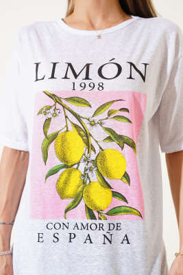 Limon Baskılı T-Shırt Beyaz - Kadın Giyim Modelleri