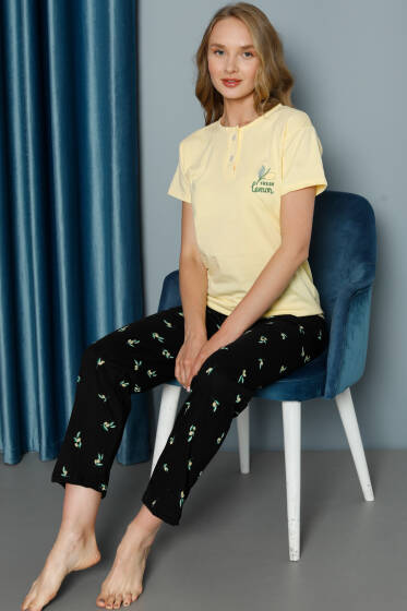 Limon Desenli Kısa Kol Pijama Takımı Sarı - Pijama