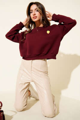 Limon Nakışlı Üç İplik Sweatshirt Bordo 