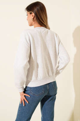 Limon Nakışlı Üç İplik Sweatshirt Melanj Gri - Kadın Giyim Modelleri
