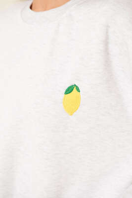Limon Nakışlı Üç İplik Sweatshirt Melanj Gri - Kadın Giyim Modelleri
