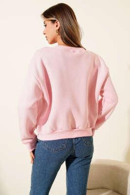 Limon Nakışlı Üç İplik Sweatshirt Pembe - Kadın Giyim Modelleri