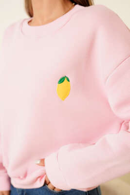 Limon Nakışlı Üç İplik Sweatshirt Pembe - Yılın Fırsatı