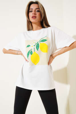 Limonlu T-shirt Beyaz - Kadın Giyim Modelleri