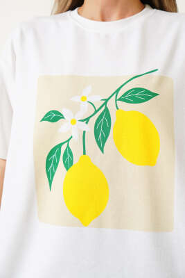 Limonlu T-shirt Beyaz - Kadın Giyim Modelleri
