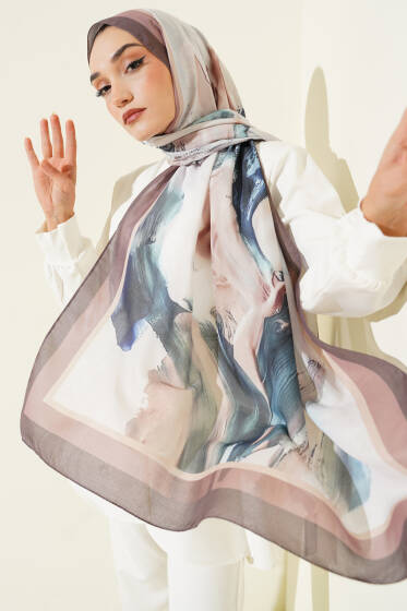 Lina Desenli Soft Şal Acı Kahve - Başörtüsü