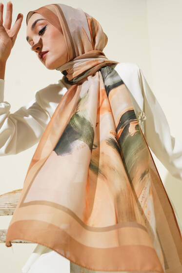 Lina Desenli Soft Şal Camel - Başörtüsü