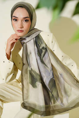Lina Desenli Soft Şal Haki - Başörtüsü