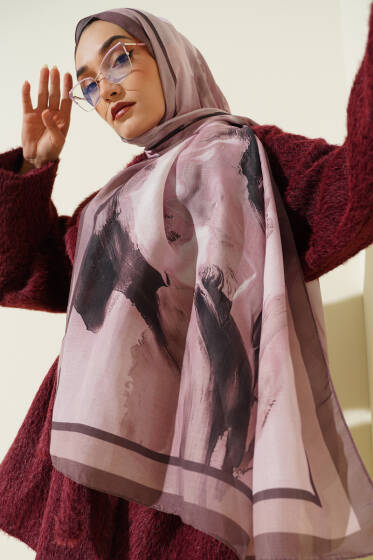 Lina Desenli Soft Şal Soft Kahve - Başörtüsü