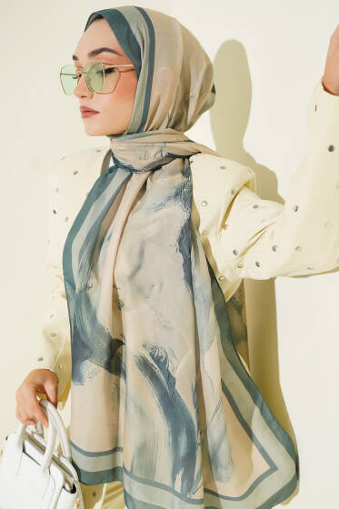 Lina Desenli Soft Şal Zümrüt - Başörtüsü