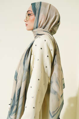 Lina Desenli Soft Şal Zümrüt - Başörtüsü