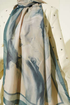 Lina Desenli Soft Şal Zümrüt - Başörtüsü