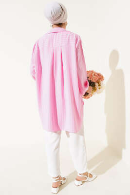 Linda Çizgili Oversize Gömlek Pembe - Tunik