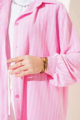 Linda Çizgili Oversize Gömlek Pembe - Tunik