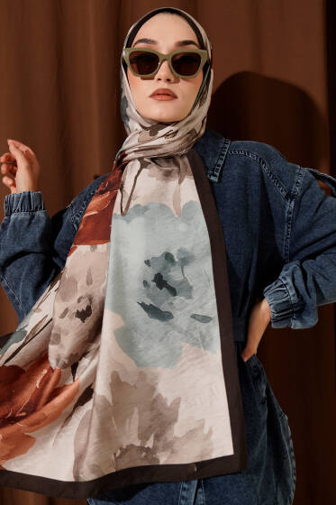 Linea Serisi Desenli Şal Acı Kahve - Başörtüsü
