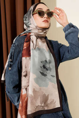 Linea Serisi Desenli Şal Acı Kahve - Başörtüsü