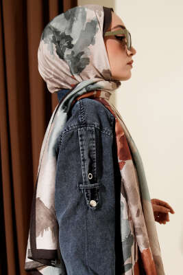 Linea Serisi Desenli Şal Acı Kahve - Başörtüsü