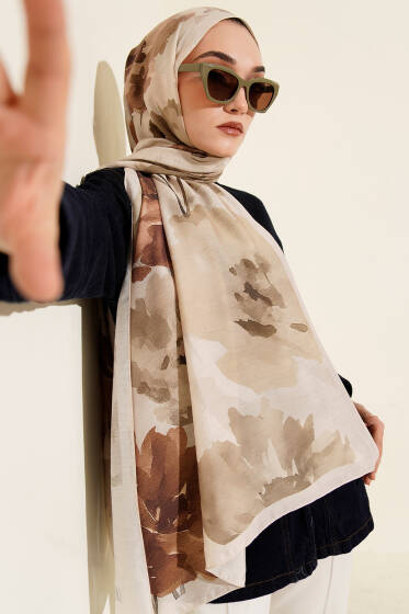 Linea Serisi Desenli Şal Bej - Başörtüsü