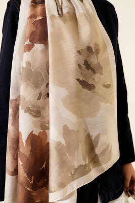 Linea Serisi Desenli Şal Bej - Başörtüsü