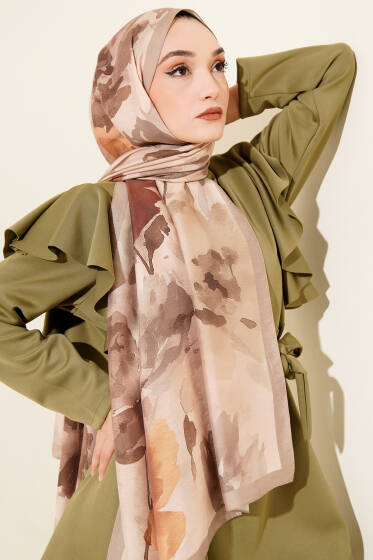 Linea Serisi Desenli Şal Kum Bej - Başörtüsü