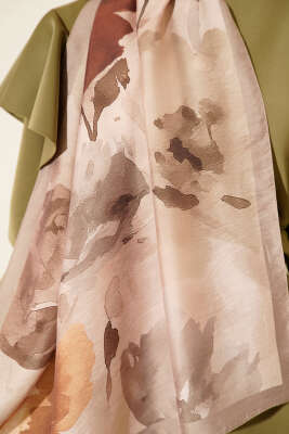 Linea Serisi Desenli Şal Kum Bej - Başörtüsü