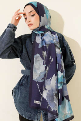 Linea Serisi Desenli Şal Lacivert 